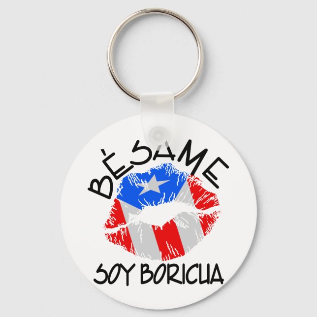 Besame Soy Boricua Kiss Me I'm Puerto Rican Keychain (Front)