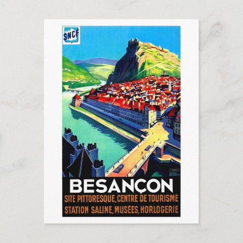 Besancon areal view France panorama vintage Postcard
