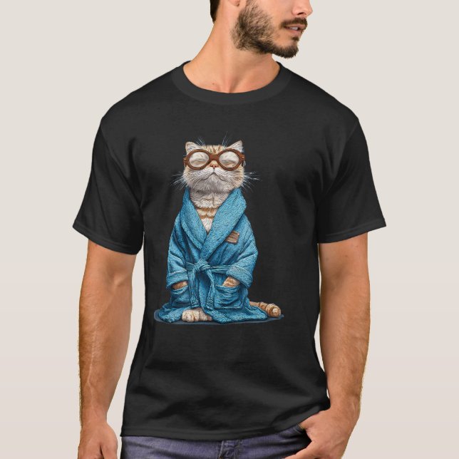 Bespectacled Bathrobe Cat For Sleeping T-Shirt (Front)