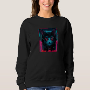 Bespectacled Cyberpunk Cat Techno Glasses   Sweatshirt