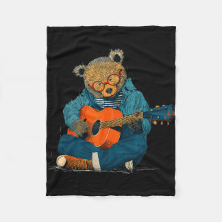 Bespectacled teddy with acoustic guitar costume fleece blanket