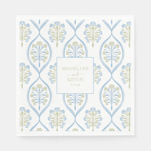 Bespoke Blue and Green Floral Wedding Pattern Napkins