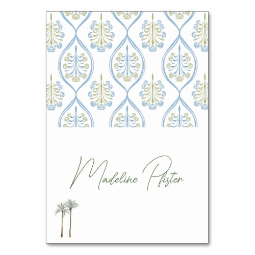Bespoke Blue and Green Wedding Palm Tree Table Num