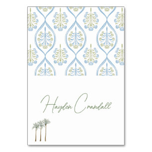 Bespoke Blue and Green Wedding Palm Tree Table Number
