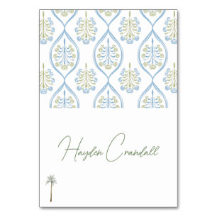 Bespoke Blue and Green Wedding Palm Tree Table Number