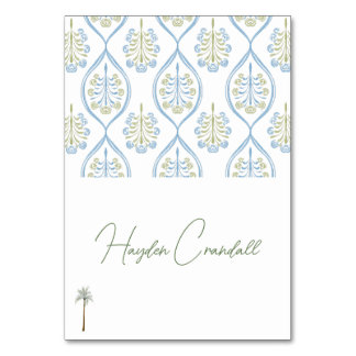 Bespoke Blue and Green Wedding Palm Tree Table Number