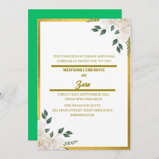 Bespoke Green and Gold Floral Mehndi Invite