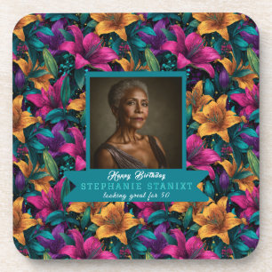 Bespoke Lilies Accent Girl’S Birthday Beverage Coaster