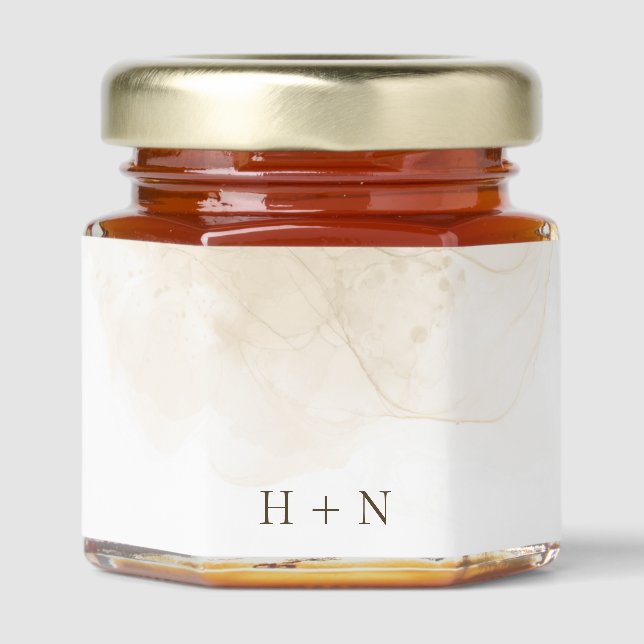 Bespoke Marbled Wedding Monogram Honey Jar Favors (Front)