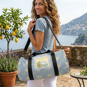 Bespoke Watercolor Coastal Monogram Lemon Print Duffle Bag