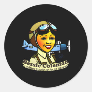 Bessie Coleman With Airplane Black History Month  Classic Round Sticker