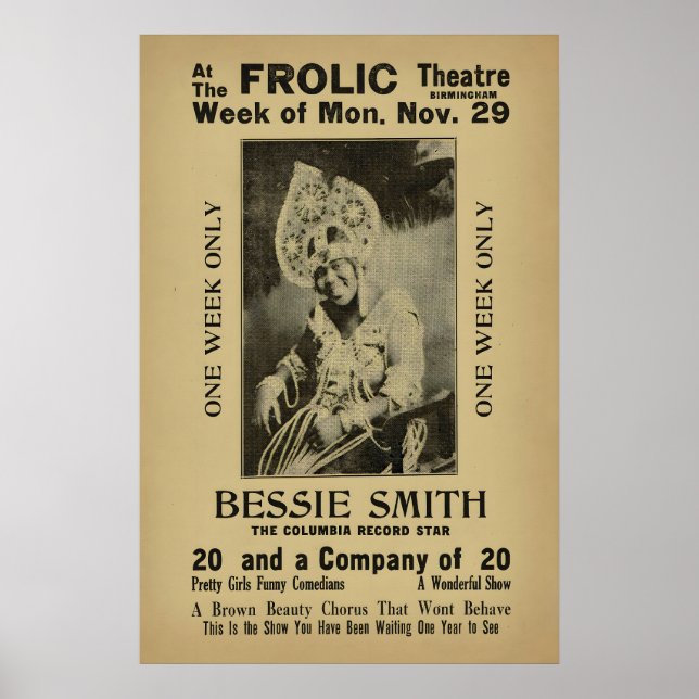 Bessie Smith jazz poster - Frolic Theatre (Front)