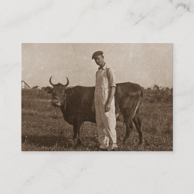 Bessie the Cow and her Farmer. Business Card (Front)