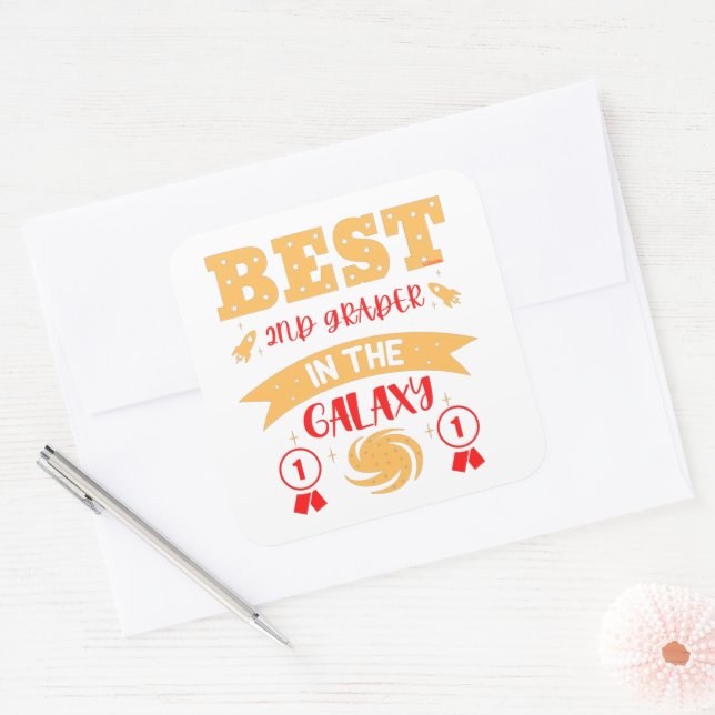 BEST 2ND GRADER IN THE GALAXY funny cute           Square Sticker (Envelope)