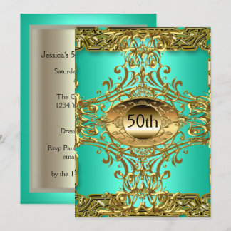 Best 50th Gold Teal Birthday Party Invitation