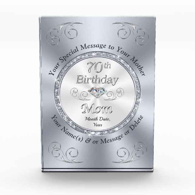 Best 70th Birthday Gifts for Mom, Personalized (Front)