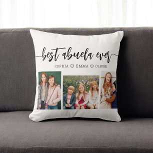 Best Abuela Ever - Grandchildren Photo Collage Throw Pillow