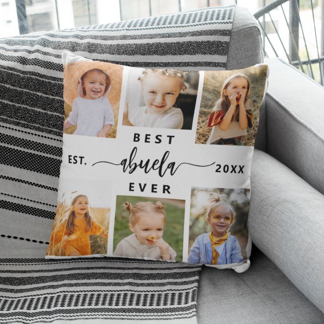 Best Abuela Ever - Grandchildren Photo Collage Throw Pillow (Creator Uploaded)