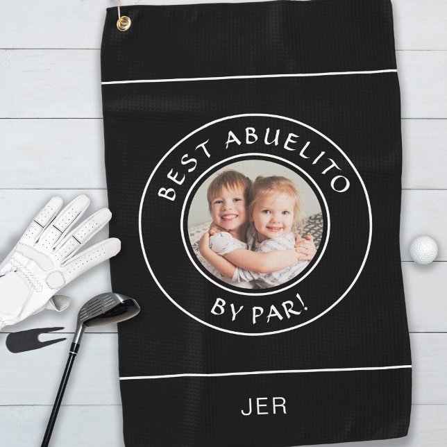 Best Abuelito By Par Golfer Modern Photo Black Fun Golf Towel (Creator Uploaded)