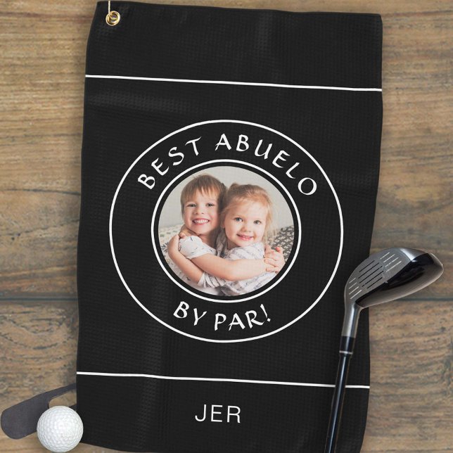 Best Abuelo By Par Golfer Modern Photo Gift Black Golf Towel (Best Abuelo By Par Golfer Modern Photo Gift Black Golf Towel)