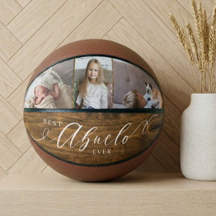 Best Abuelo Ever Script Woodgrain Photo Collage Basketball
