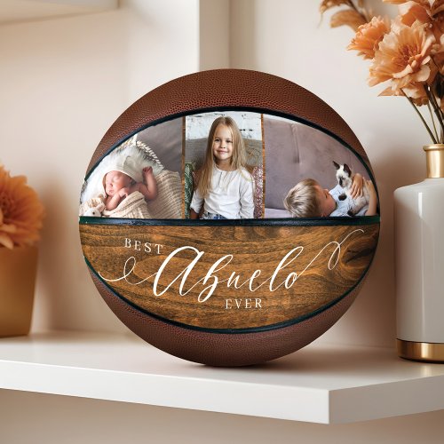 Best Abuelo Ever Script Woodgrain Photo Collage Basketball