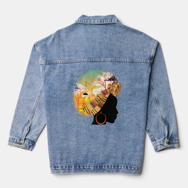 Best African Queen Black Roots Safari Women Raglan Denim Jacket (Back)
