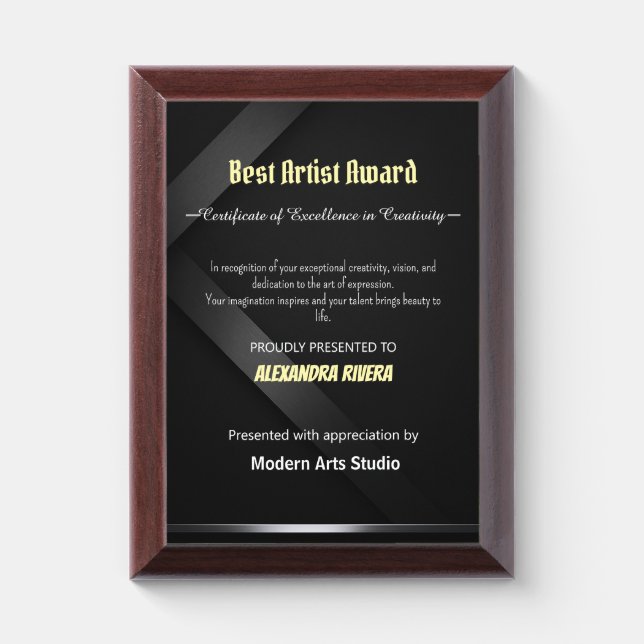 Best Artist Award Plaque (Vertical)