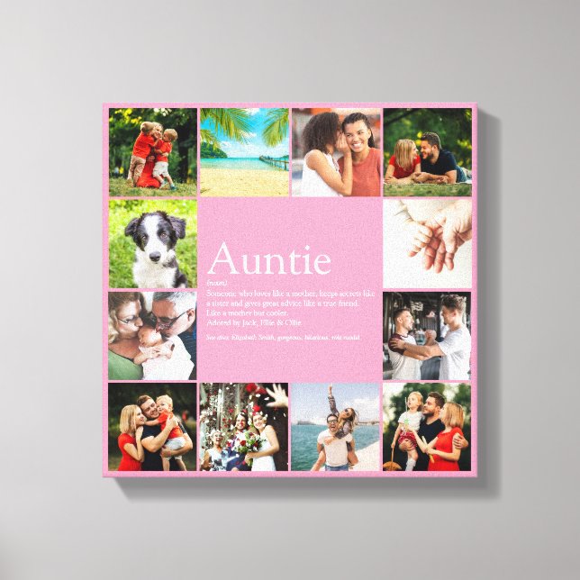 Best Aunt, Auntie Definition 12 Photo Collage Pink Canvas Print (Front)