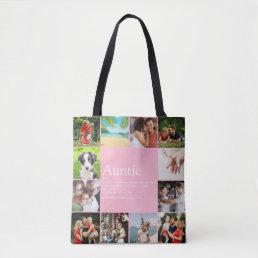 Best Aunt, Auntie Definition 12 Photo Collage Pink Tote Bag