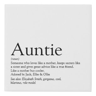 Best Aunt Auntie Definition Black and White Fun Faux Canvas Print