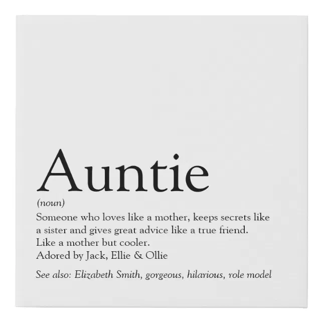 Best Aunt Auntie Definition Black and White Fun Faux Canvas Print Zazzle