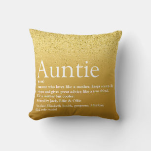 Best Aunt Auntie Definition Gold Glitter Girly Throw Pillow
