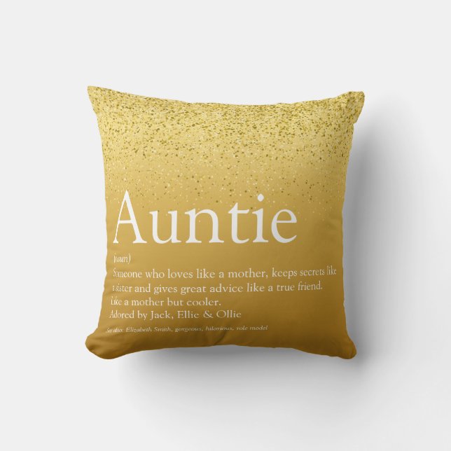 Best Aunt, Auntie Definition Gold Glitter Girly Throw Pillow (Front)