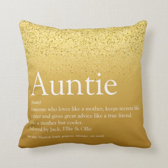 Best Aunt, Auntie Definition Gold Glitter Girly Throw Pillow
