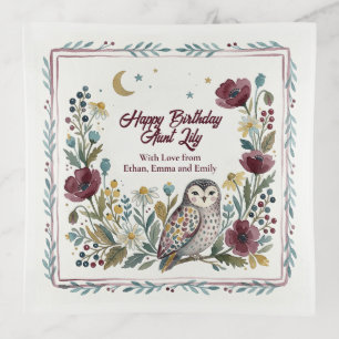 Best Aunt Birthday Gift Watercolor Floral Owl Art Trinket Tray