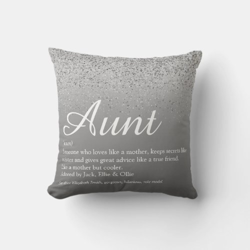 Best Aunt Definition Silver Glitter Throw Pillow
