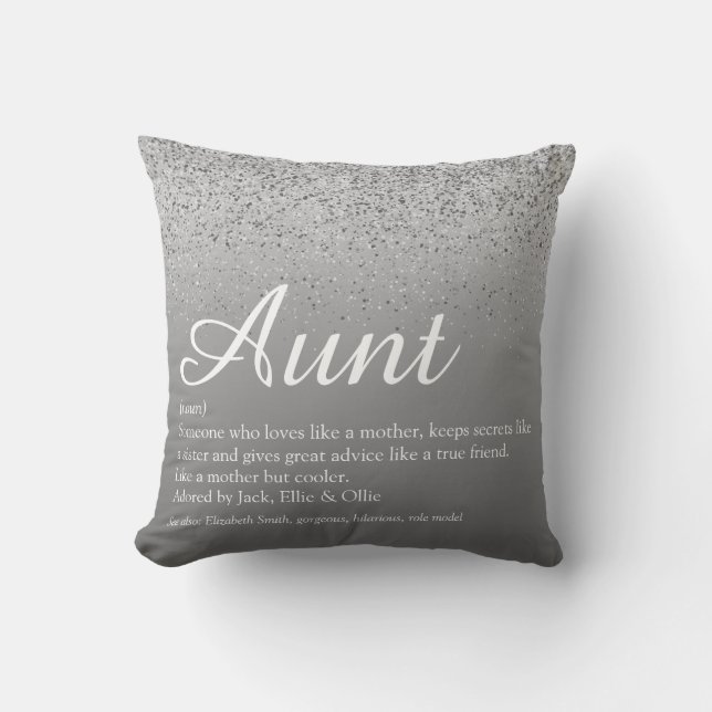 Best Aunt Definition Silver Glitter Throw Pillow (Front)