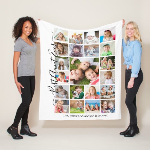 BEST AUNT EVER 21 Photo Collage Script Keepsake Fleece Blanket