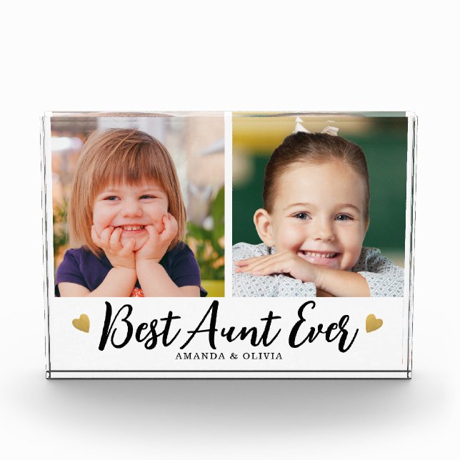 Best Aunt Ever 2 Picture Collage Heart Keepsake   Photo Block (Front)