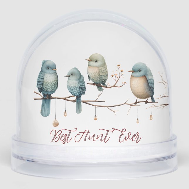 Best Aunt Ever Blue Birds Whimsical Watercolor  Snow Globe (Front)