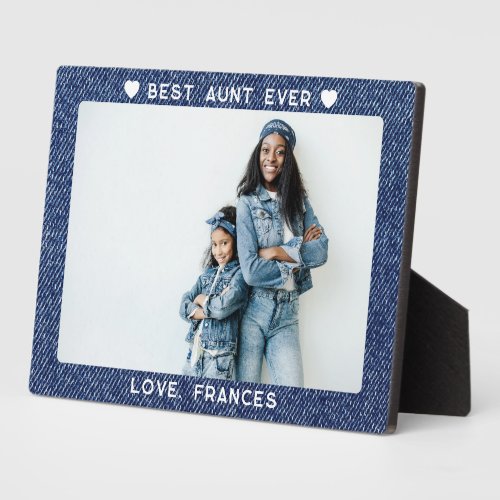 Best Aunt Ever Blue Denim Photo Border Plaque