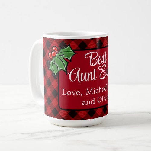 Best Aunt ever Christmas classic Red Plaid Holly  Coffee Mug