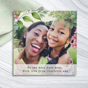 Best Aunt Ever Classic Botanical Watercolor Custom Peel And Stick Photo Tile