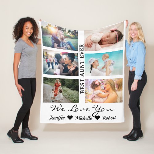 Best Aunt Ever Custom 6 Photo collage niece nephew Fleece Blanket