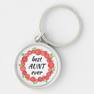 Best aunt ever, gift for auntie, red roses floral keychain