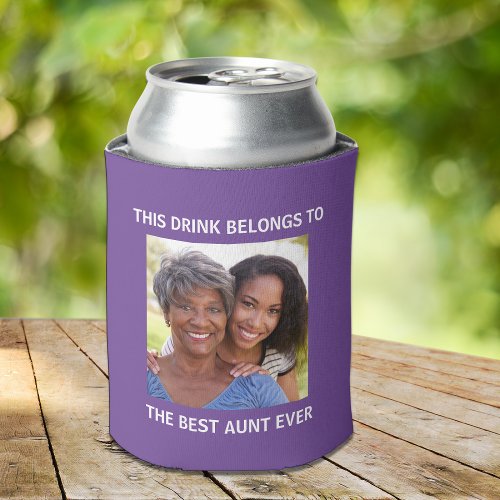 Best Aunt Ever Personalized Photo Purple Can Cooler