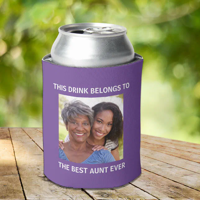 Best Aunt Ever Personalized Photo Purple Can Cooler | Zazzle