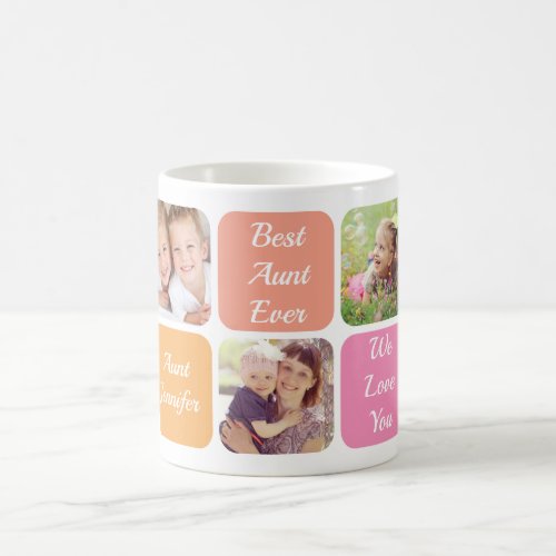 Best Aunt Ever Personalized Photos Pink Orange Coffee Mug