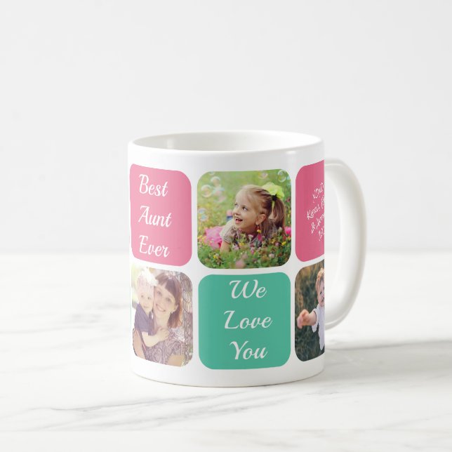 Best Aunt Ever Personalized Photos Pink Teal Coffee Mug (Front Right)